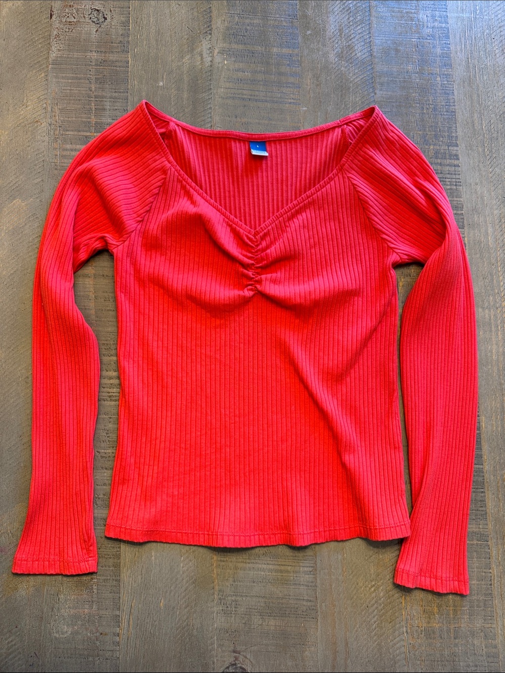 Old Navy Red Ribbed V-Neck Long Sleeve Top